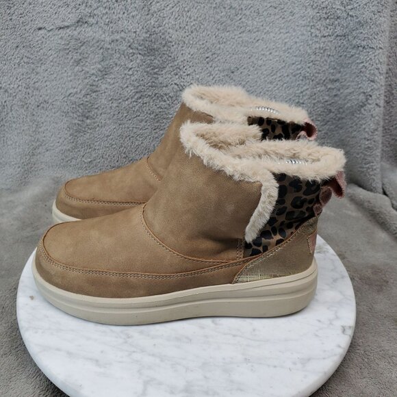Hey Dude Shoes Girls Size 3 Mel Chestnut Brown Faux Fur Lined Ankle Boots - Picture 1 of 9